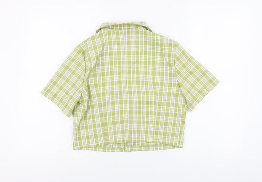 SheIn Womens Green Plaid Polyester Cropped Button-Up Size XS Collared