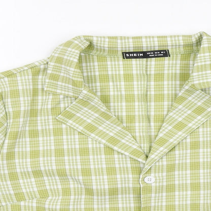 SheIn Womens Green Plaid Polyester Cropped Button-Up Size XS Collared
