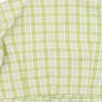 SheIn Womens Green Plaid Polyester Cropped Button-Up Size XS Collared