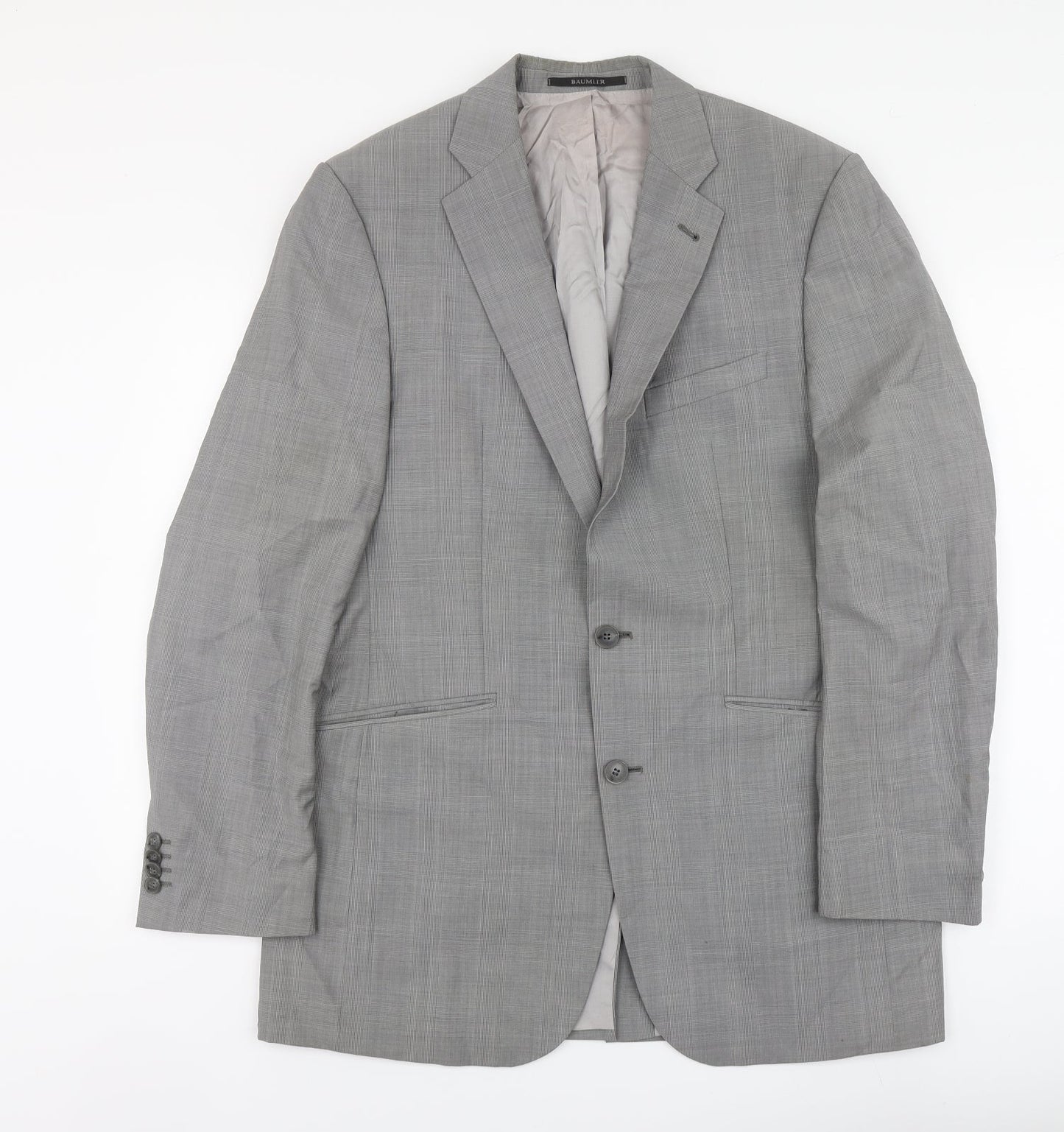 Bogart Mens Grey Plaid Wool Jacket Suit Jacket Size L