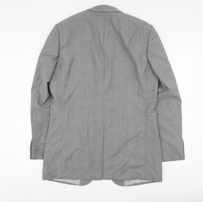 Bogart Mens Grey Plaid Wool Jacket Suit Jacket Size L
