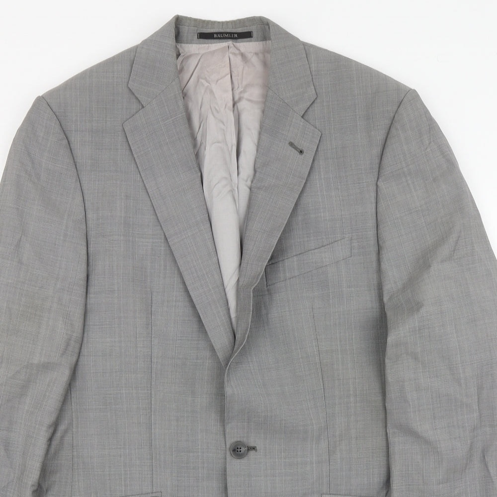 Bogart Mens Grey Plaid Wool Jacket Suit Jacket Size L
