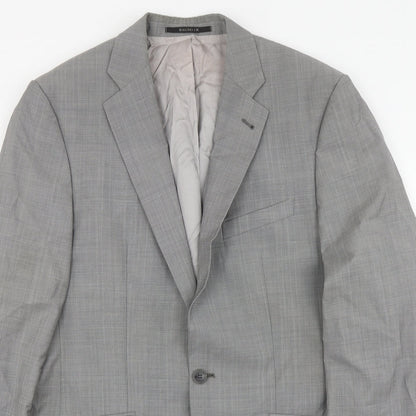 Bogart Mens Grey Plaid Wool Jacket Suit Jacket Size L