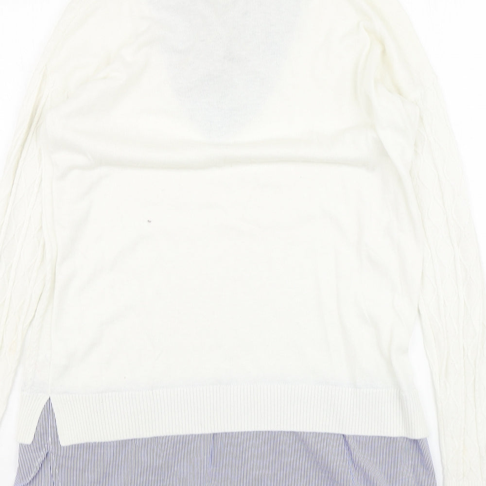Nect Womens White V-Neck Striped Cotton Pullover Jumper Size 12