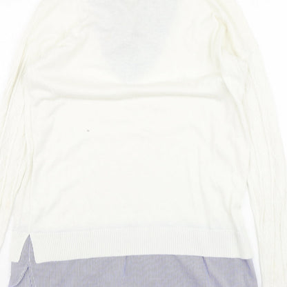 Nect Womens White V-Neck Striped Cotton Pullover Jumper Size 12