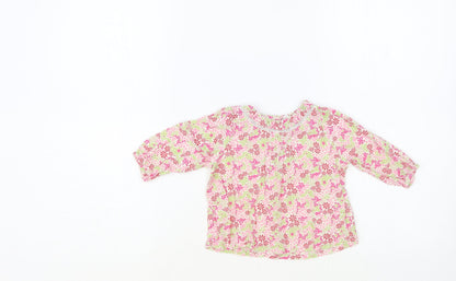 H&M Baby Pink Floral Cotton Basic Blouse Size 3-6 Months Round Neck Buckle