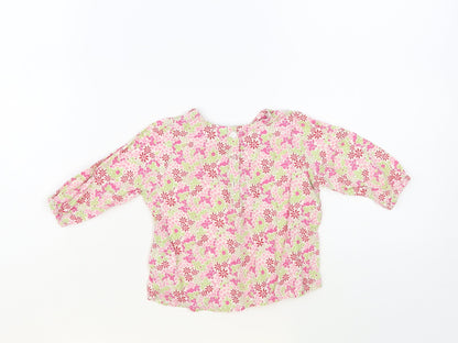 H&M Baby Pink Floral Cotton Basic Blouse Size 3-6 Months Round Neck Buckle