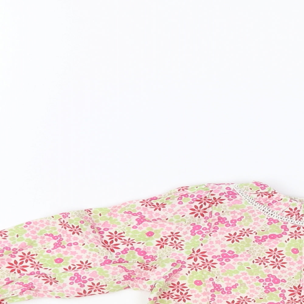 H&M Baby Pink Floral Cotton Basic Blouse Size 3-6 Months Round Neck Buckle