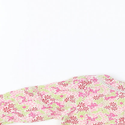 H&M Baby Pink Floral Cotton Basic Blouse Size 3-6 Months Round Neck Buckle