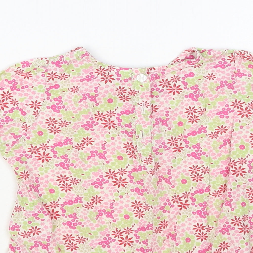 H&M Baby Pink Floral Cotton Basic Blouse Size 3-6 Months Round Neck Buckle