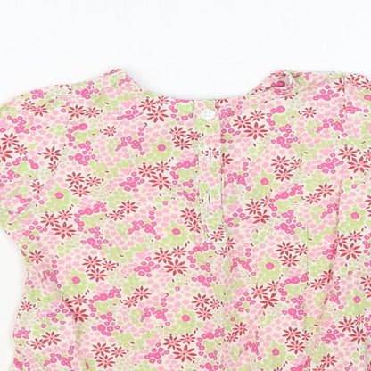 H&M Baby Pink Floral Cotton Basic Blouse Size 3-6 Months Round Neck Buckle