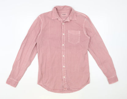 Pull&Bear Mens Pink Cotton Button-Up Size S Collared Button