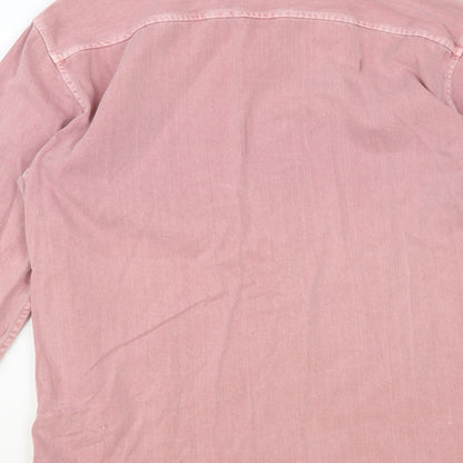 Pull&Bear Mens Pink Cotton Button-Up Size S Collared Button