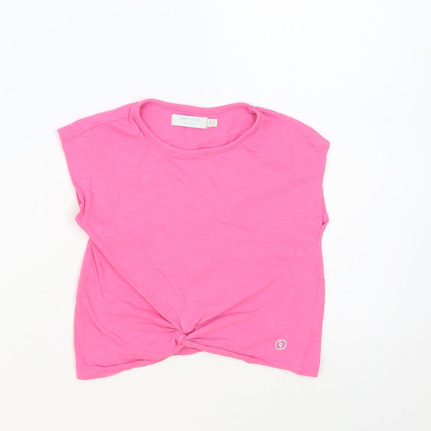 Leigh Tucker Willow Girls Pink Cotton Basic T-Shirt Size 5-6 Years Crew Neck Pullover - Knot