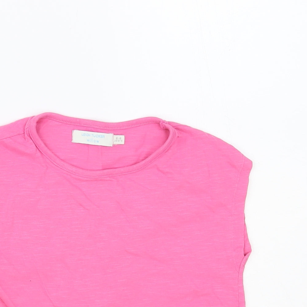 Leigh Tucker Willow Girls Pink Cotton Basic T-Shirt Size 5-6 Years Crew Neck Pullover - Knot