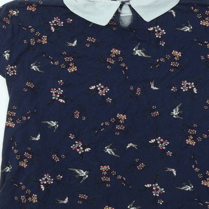 Atmoshpere Womens Blue Floral Viscose Basic T-Shirt Size 10 Collared