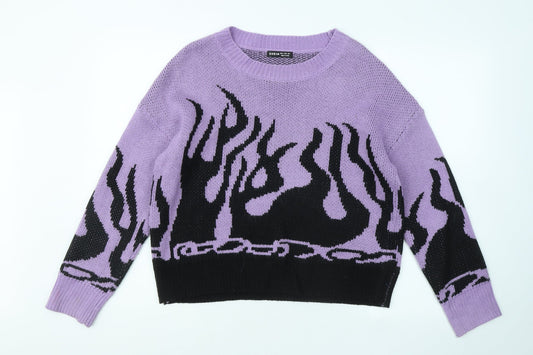 SheIn Womens Purple Round Neck Geometric Acrylic Pullover Jumper Size S - Flame