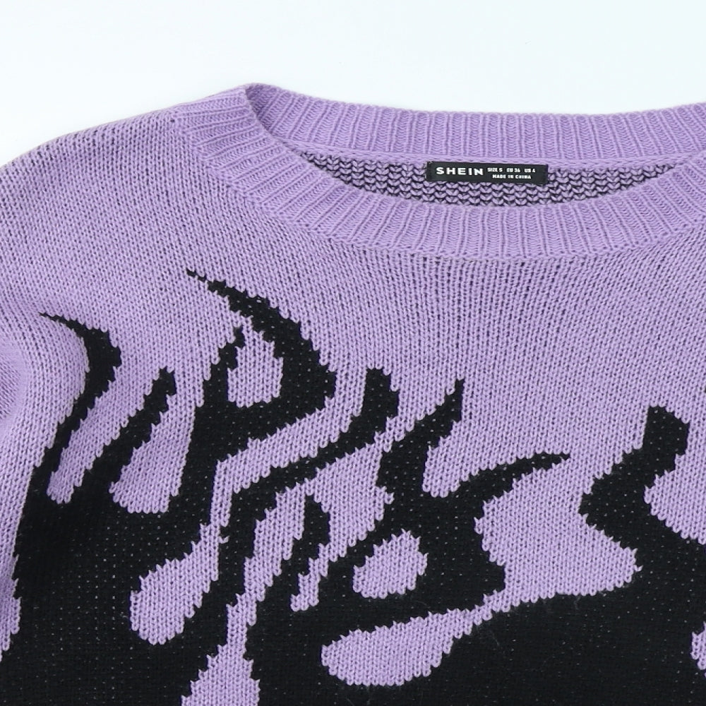 SheIn Womens Purple Round Neck Geometric Acrylic Pullover Jumper Size S - Flame