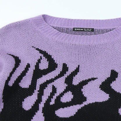 SheIn Womens Purple Round Neck Geometric Acrylic Pullover Jumper Size S - Flame