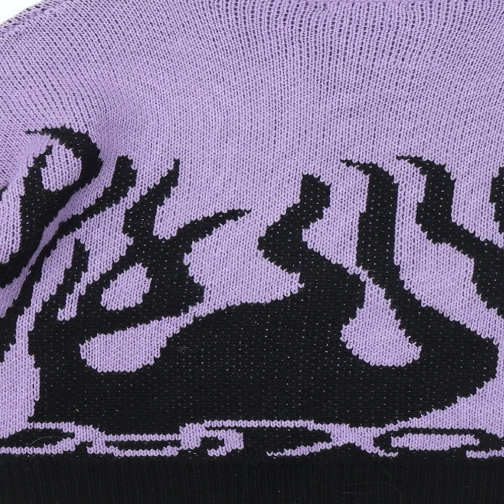 SheIn Womens Purple Round Neck Geometric Acrylic Pullover Jumper Size S - Flame