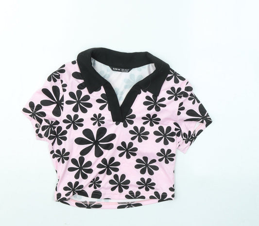 SheIn Womens Pink Geometric Polyester Basic Polo Size XS Collared