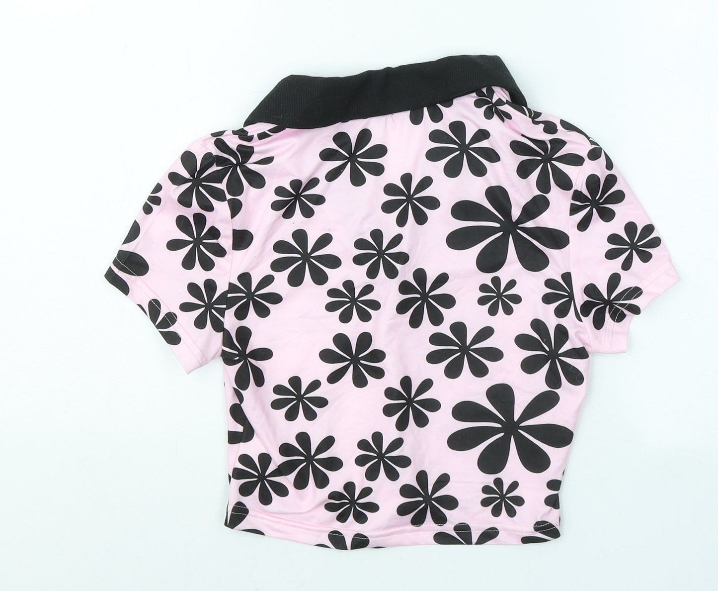 SheIn Womens Pink Geometric Polyester Basic Polo Size XS Collared