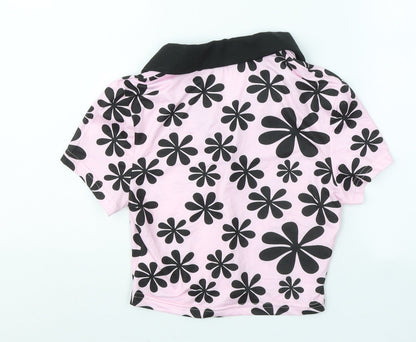 SheIn Womens Pink Geometric Polyester Basic Polo Size XS Collared