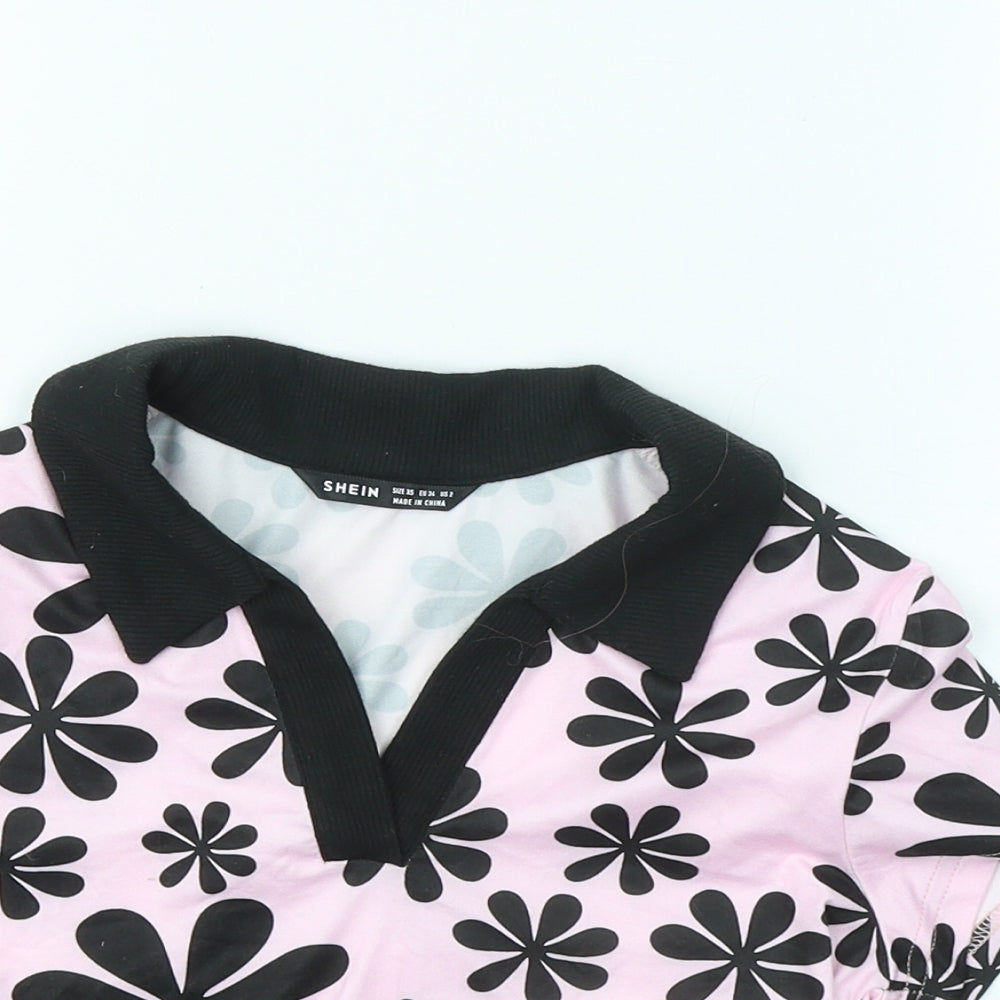 SheIn Womens Pink Geometric Polyester Basic Polo Size XS Collared