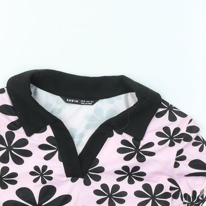 SheIn Womens Pink Geometric Polyester Basic Polo Size XS Collared