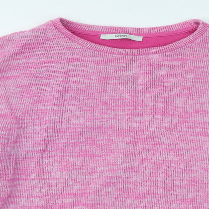 George Womens Pink Round Neck Cotton Pullover Jumper Size 8