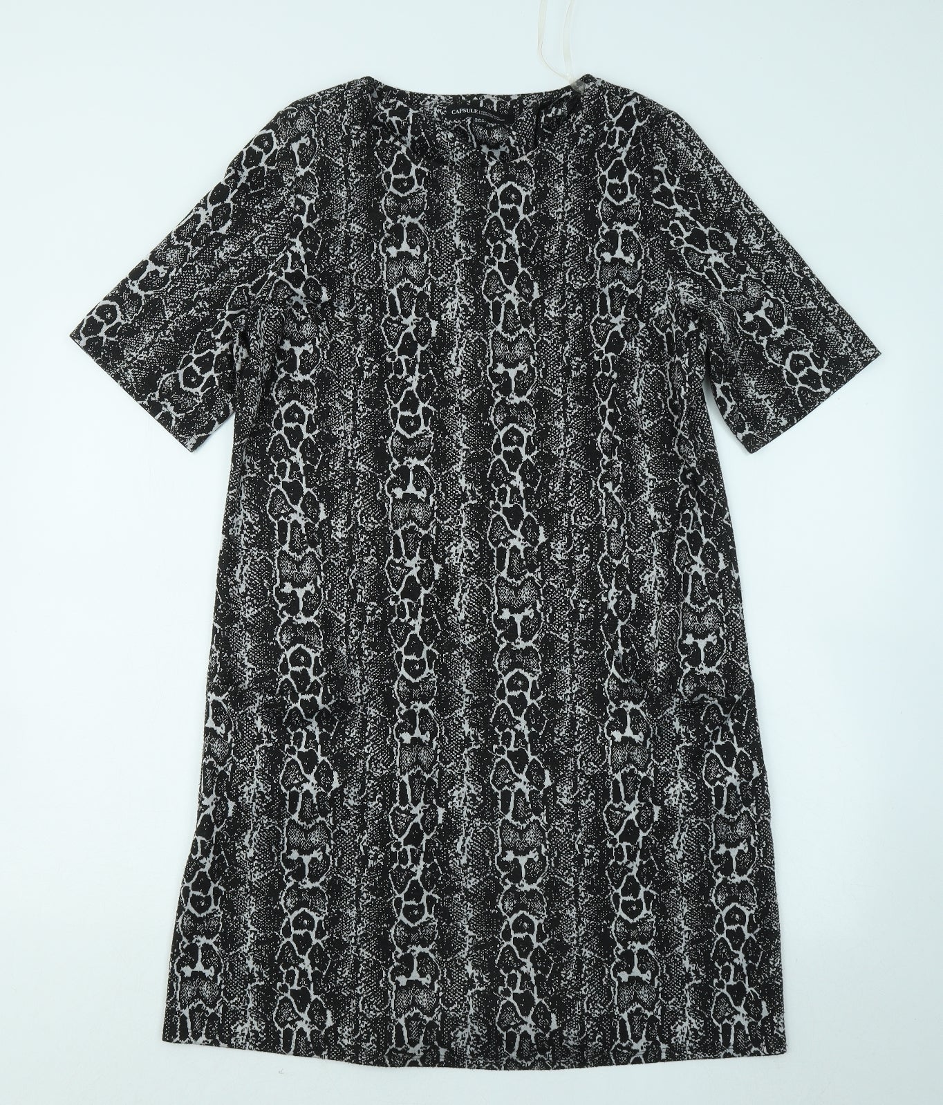 Capsule Womens Black Geometric Polyester T-Shirt Dress Size 14 Round Neck