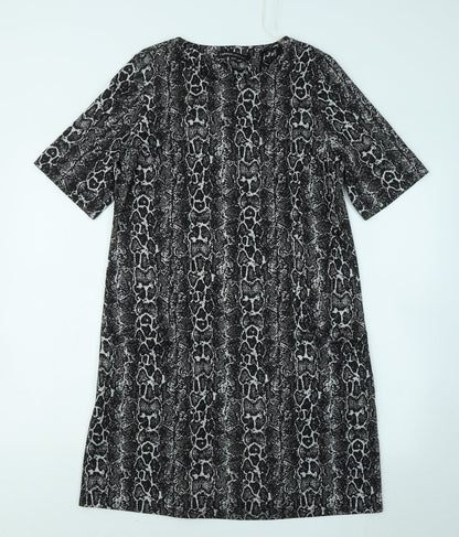 Capsule Womens Black Geometric Polyester T-Shirt Dress Size 14 Round Neck