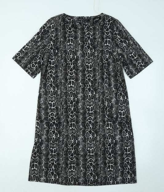 Capsule Womens Black Geometric Polyester T-Shirt Dress Size 14 Round Neck