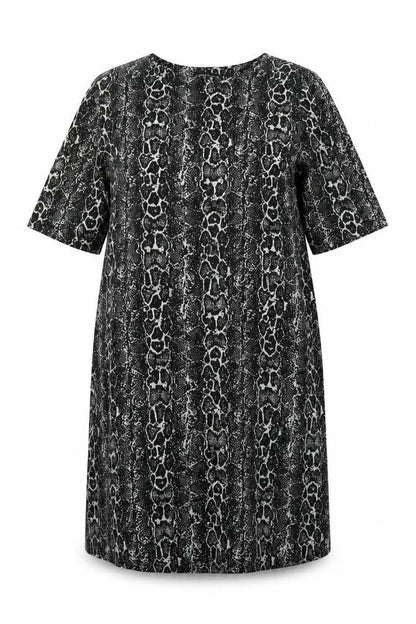 Capsule Womens Black Geometric Polyester T-Shirt Dress Size 14 Round Neck