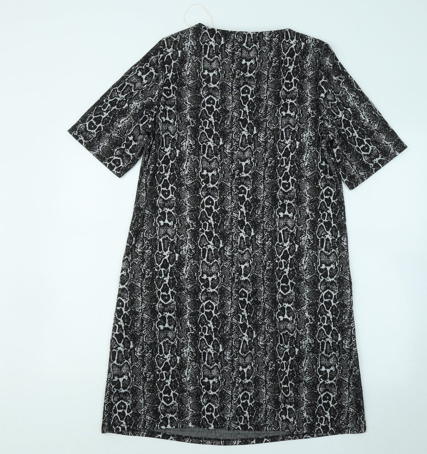 Capsule Womens Black Geometric Polyester T-Shirt Dress Size 14 Round Neck