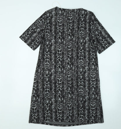 Capsule Womens Black Geometric Polyester T-Shirt Dress Size 14 Round Neck