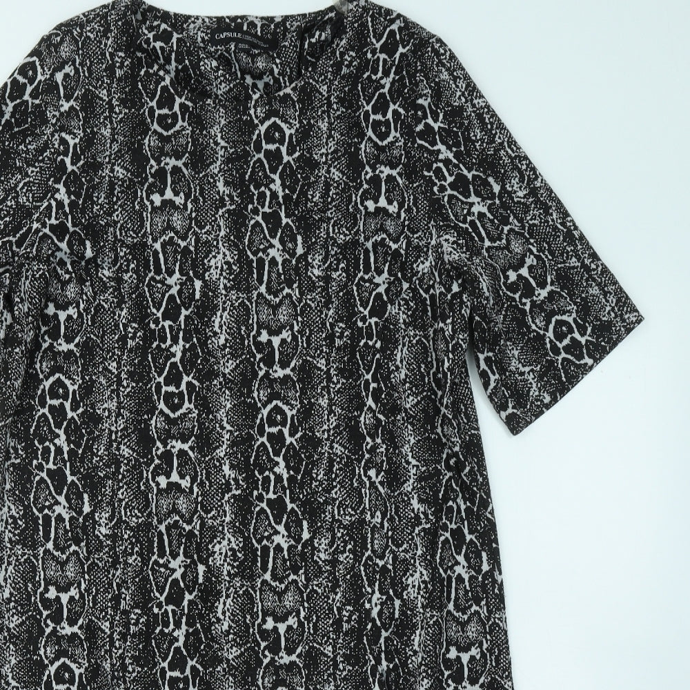 Capsule Womens Black Geometric Polyester T-Shirt Dress Size 14 Round Neck