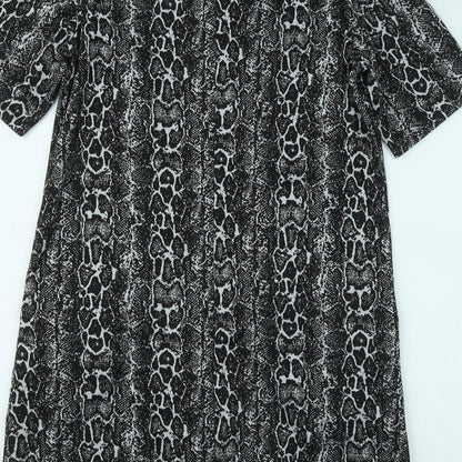 Capsule Womens Black Geometric Polyester T-Shirt Dress Size 14 Round Neck