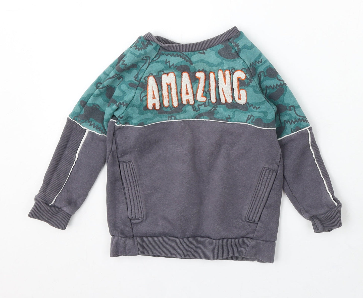 George Boys Grey Geometric Cotton Pullover Sweatshirt Size 2-3 Years - Dinosaur