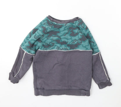 George Boys Grey Geometric Cotton Pullover Sweatshirt Size 2-3 Years - Dinosaur