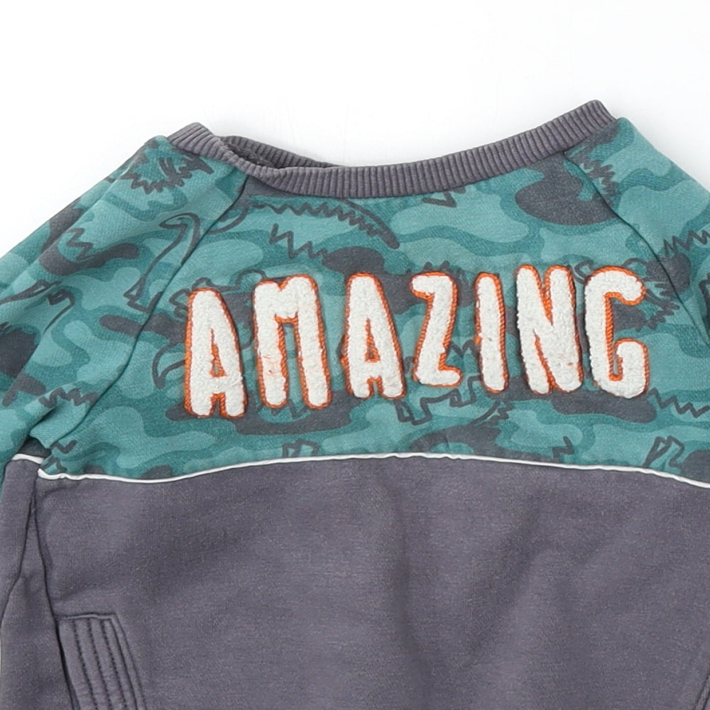George Boys Grey Geometric Cotton Pullover Sweatshirt Size 2-3 Years - Dinosaur