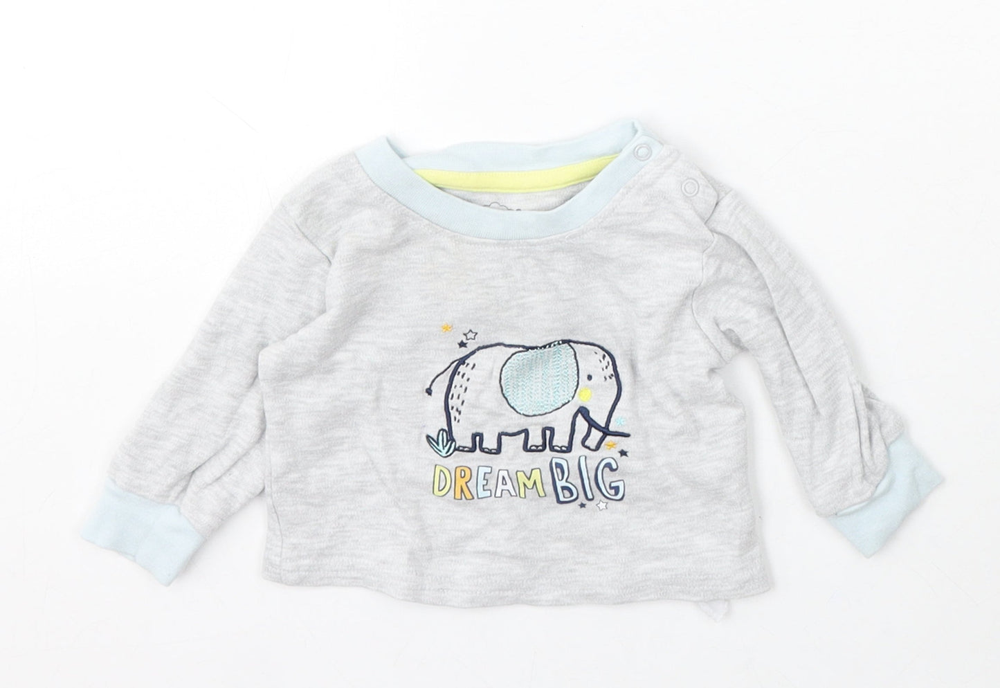 Pure Baby Boys Grey Cotton Pullover Jumper Size 0-3 Months Snap - Elephant Dream Big