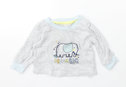 Pure Baby Boys Grey Cotton Pullover Jumper Size 0-3 Months Snap - Elephant Dream Big