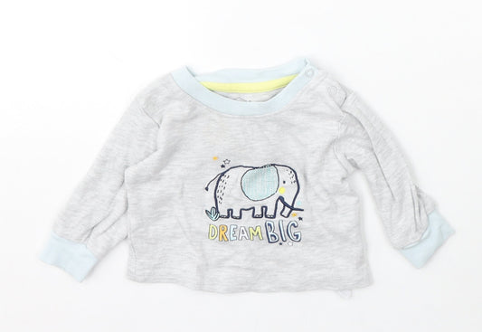 Pure Baby Boys Grey Cotton Pullover Jumper Size 0-3 Months Snap - Elephant Dream Big