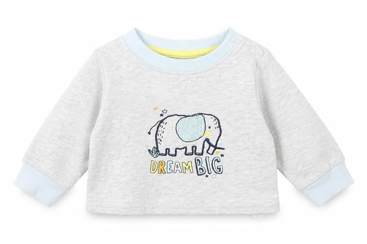 Pure Baby Boys Grey Cotton Pullover Jumper Size 0-3 Months Snap - Elephant Dream Big
