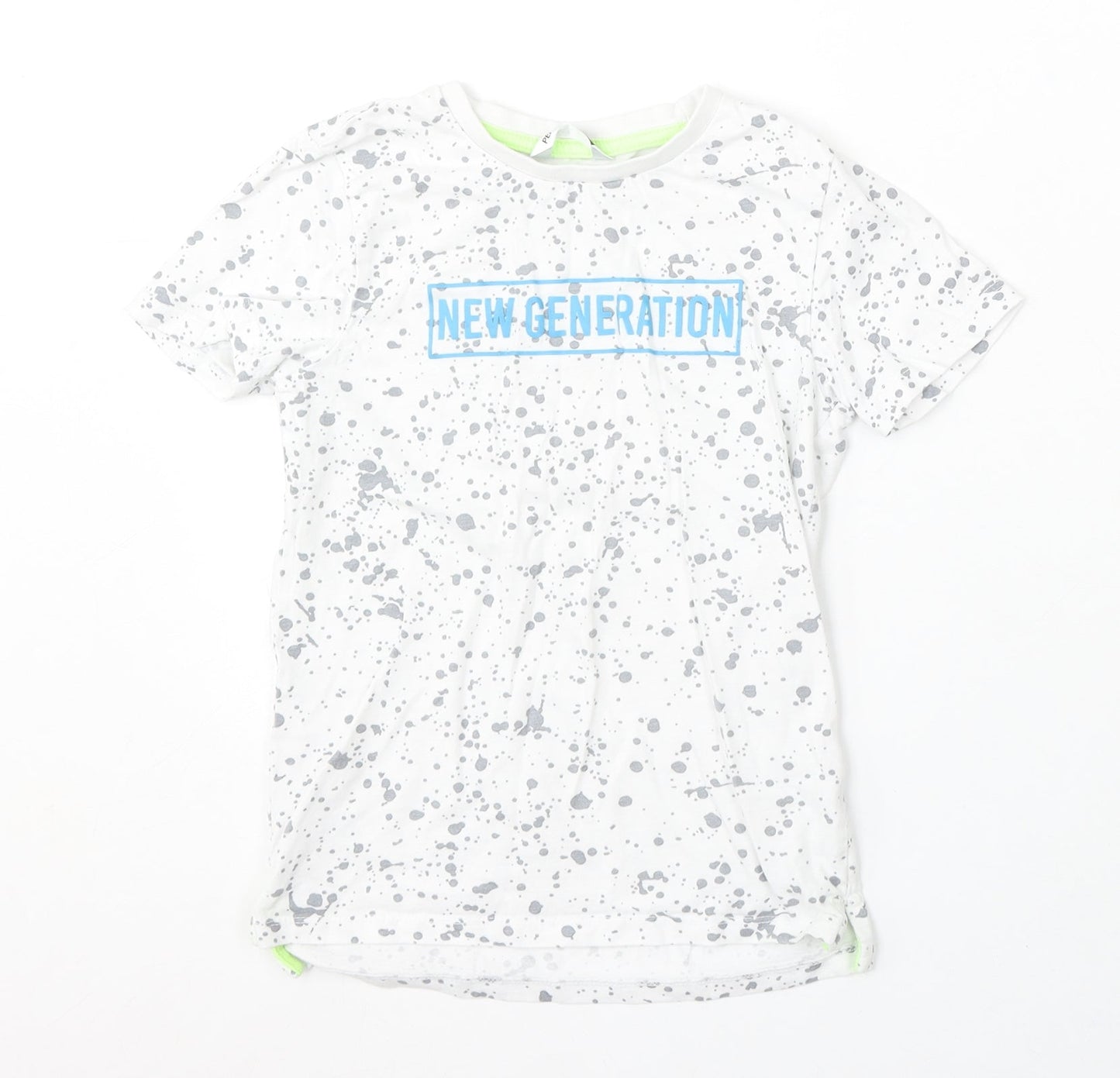 Pep&Co Boys White Geometric Cotton Basic T-Shirt Size 7-8 Years Round Neck - Paint Splatter, New Generation