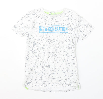 Pep&Co Boys White Geometric Cotton Basic T-Shirt Size 7-8 Years Round Neck - Paint Splatter, New Generation