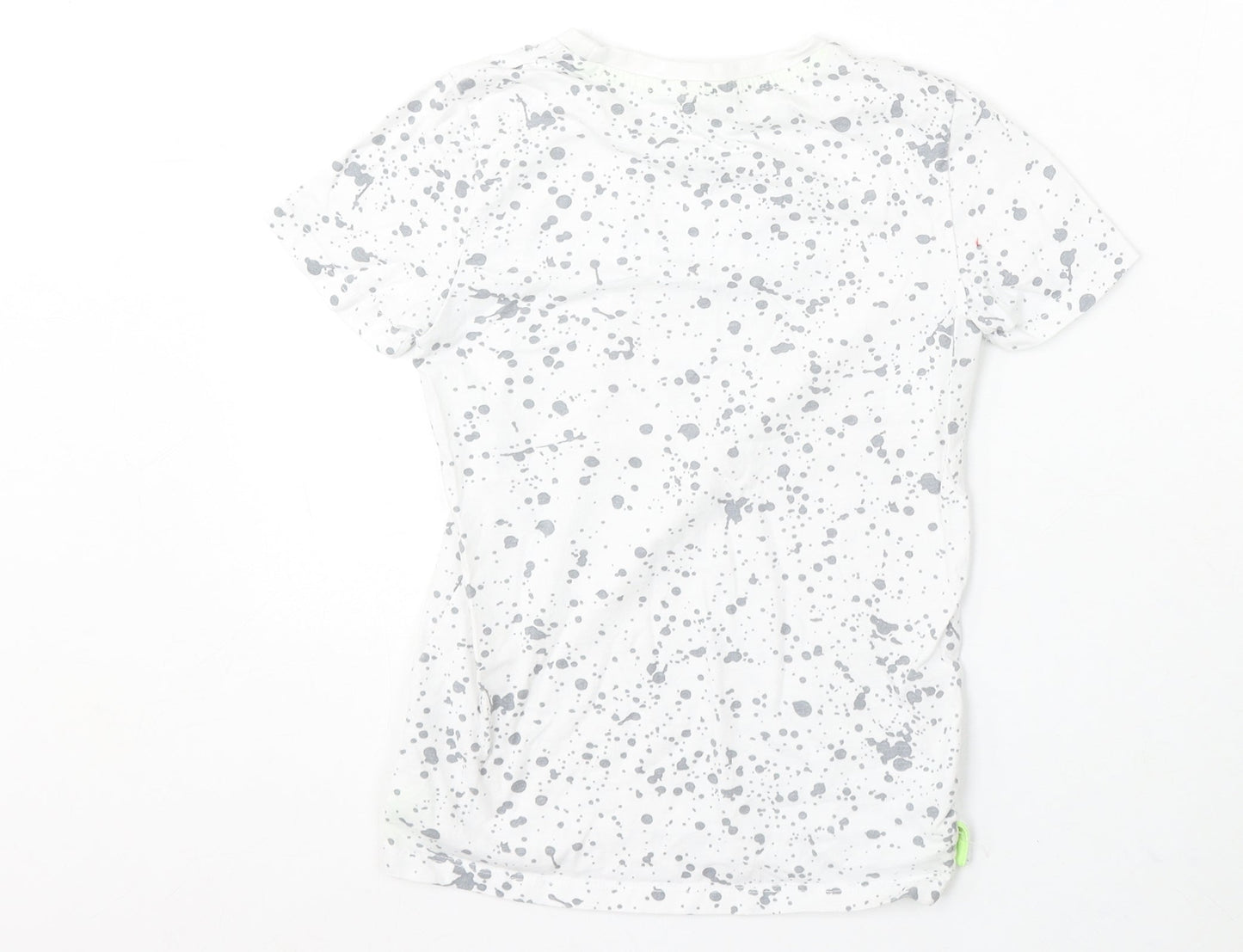 Pep&Co Boys White Geometric Cotton Basic T-Shirt Size 7-8 Years Round Neck - Paint Splatter, New Generation