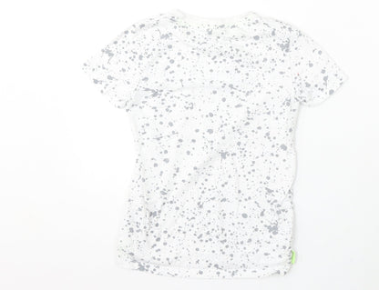 Pep&Co Boys White Geometric Cotton Basic T-Shirt Size 7-8 Years Round Neck - Paint Splatter, New Generation