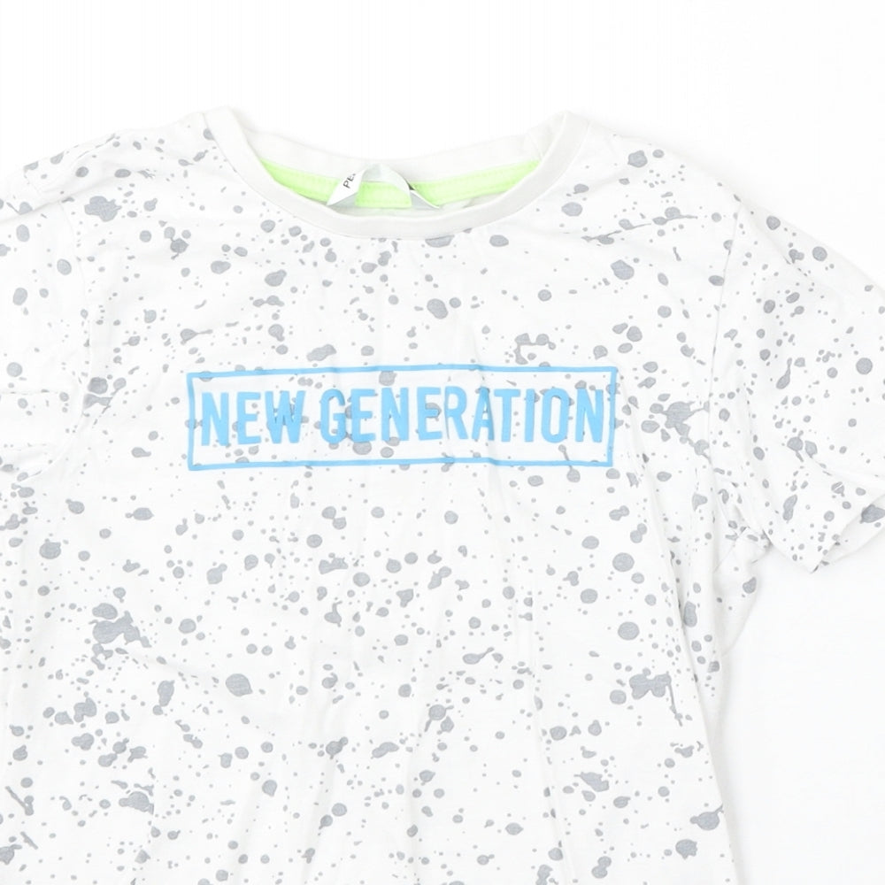 Pep&Co Boys White Geometric Cotton Basic T-Shirt Size 7-8 Years Round Neck - Paint Splatter, New Generation